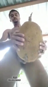 Asian man fuck fruit to satisfy himself