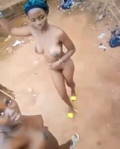 Two teen African girls walk nude around the house